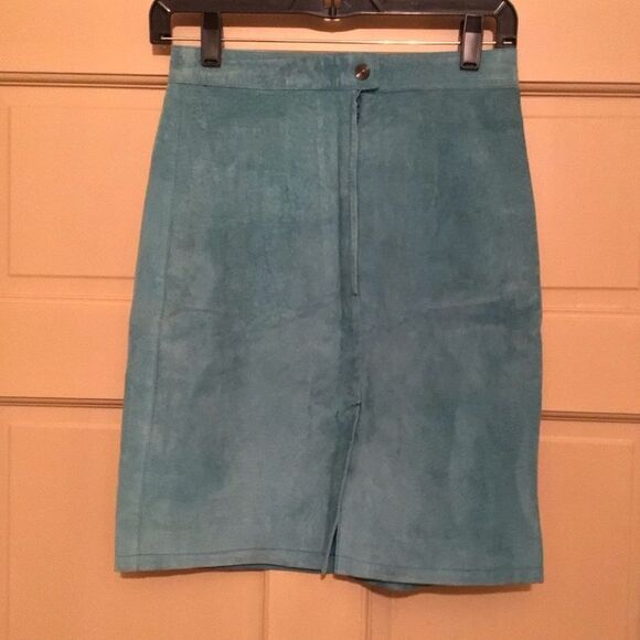 Vintage Global Identity G-III Teal Leather Skirt - Picture 3 of 8